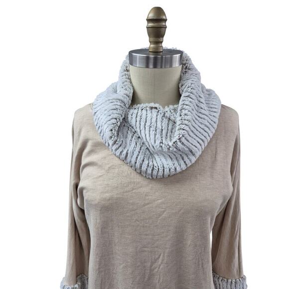 Soft Surroundings Apres Tunic Ribbed Cowl Neck Faux Fur Trim Long Sleeve M - Picture 3 of 6